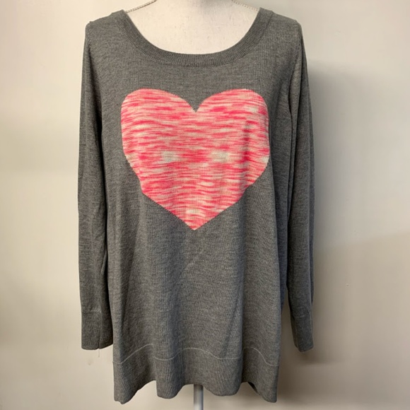 torrid Sweaters - Torrid Gray & Pink Heart Drop Shoulder Sweater